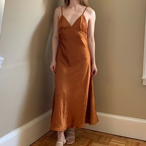 Burnt Orange Silky Slip Dress